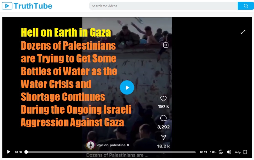 Hell on Earth in Gaza. Dozens of Palestinians are Trying to Get Some Bottles of Water as the Water Crisis and Shortage Continues During the Ongoing Israeli Aggression Against Gaza