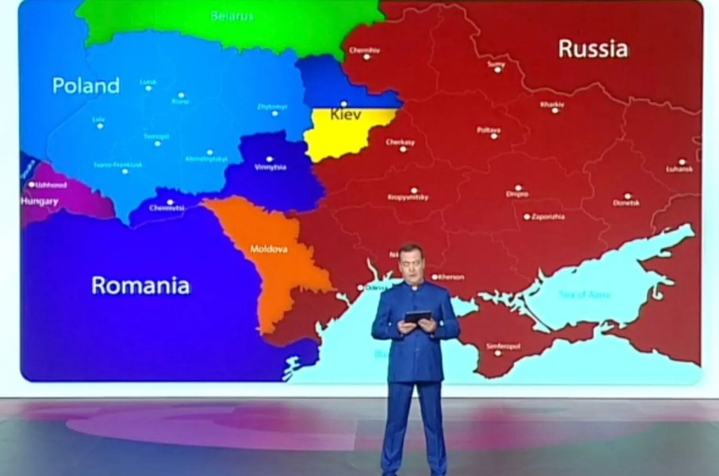 EPIC: Medvedev Just Unveiled a New Map of Ukraine Split Between Poland, Hungary, Russia and Romania Declaring: “UKraine is Undoubtedly Part of Russia!”