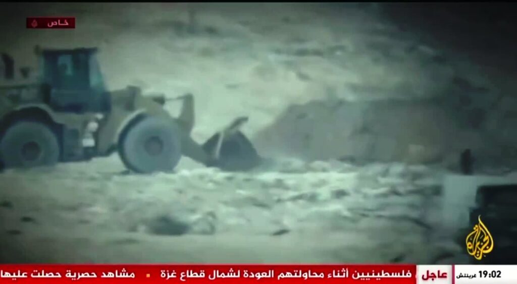 Warning Graphic: New Footage Published by Al Jazeera Shows Israeli Soldiers in Western Gaza Reportedly Killing two Civilians and Then Burying them in the Sand with Bulldozers