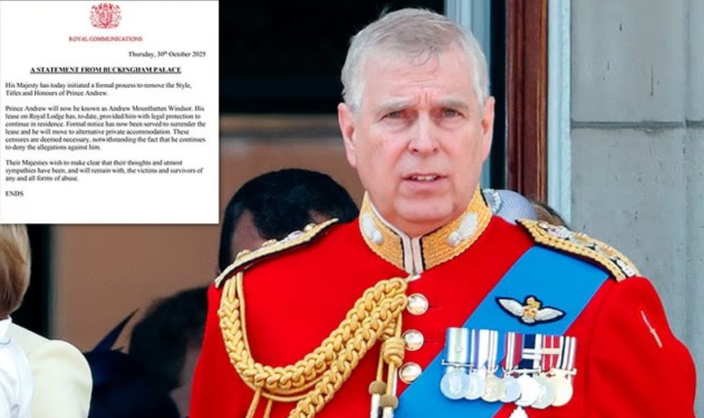Andrew is Stripped of his Prince Title and his Home: King’s Shamed Brother will be Mr Mountbatten Windsor and has his lease on Royal Lodge Revoked – Monarch Says ‘These Censures are Deemed Necessary’ Amid Epstein Scandal