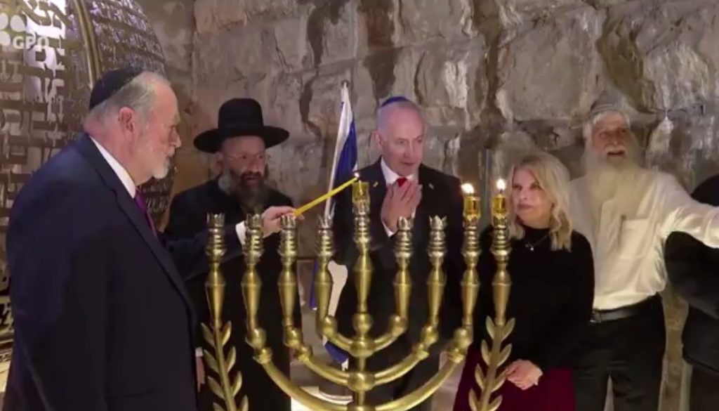 Israeli Prime Minister Benjamin Netanyahu Hosts Hanukkah Menorah Lighting Ceremony with US Amb. Mike Huckabee, Whom He Refers to Colloquially as “Ambassador Maccabee”